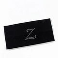 Macro detail of elastic black knitted headband featuring a silver rhinestone letter Z motif - Letter Z Style
