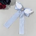 Handmade angel wing lace bow hair clip with pearl pendant and crystal in blue - Blue