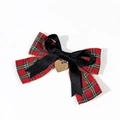 Eleganter Weihnachts-Haarclip mit roter Karo-Schleife und goldenem Herzanhänger im Fokus - 2#