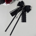 Fermaglio per capelli gotico in pizzo con ciondolo a croce e catene in metallo nero - Nero