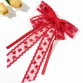 Eleganter roter Spitzen-Haarclip mit Satinbändern und Blumenstickerei für Damen - Rot
