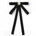 Spilla a fiocco nero stile British con perla centrale e cuciture bianche a contrasto - Fiocco Perla Bordo Dorato (2#)