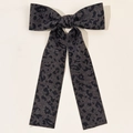 Detail of vintage leopard print long tail bow hair clip in dark grey denim fabric - Gray Denim Texture Leopard Style (2#)