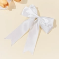 Elegante pinza para el pelo de satén blanco con lazo de varias capas y cintas largas - Blanco