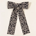 Vintage grey leopard print bow hair clip with long ribbons for elegant women styling - Gray Base Black Spotted Leopard Style (3#)