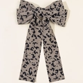 Detail of retro leopard print hair clip featuring long tassel bow in taupe fabric - Gray Brown Woven Leopard Style (6#)