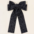Close-up of leopard print bow hair clip with long ribbons in elegant vintage fabric - Dark Gray Coarse Texture Style (4#)