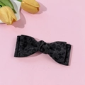 Close-up of black leopard print bow hair clip with textured fabric on a pink background - Black Textured Bow Alligator Clip (5#)