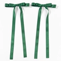 Détail des pinces à cheveux en satin vert foncé avec longs rubans pour femmes - Vert Foncé