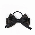 Elastico per capelli con fiocco leopardato retrò e nastro di raso nero lucido - Stile Leopardato Beige