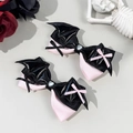 Lolita-Stil rosa Schleifen Haarspangen mit schwarzen Fledermausflügeln und Herz-Strass - Fledermausflügel Strass Stil (2#)