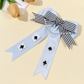 Detail of blue Lolita ribbon hair clip with pearl chain and poker card embroidery - Pearl Chain Poker Tag Bow Style (5#)