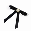 Elegante fiocco in raso nero con grande perla sintetica per camicette da donna - Stile Decorazione Perla Grande Vintage (4#)
