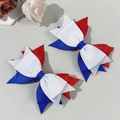 Détail de barrettes à nœud en ruban gros-grain tricolore avec texture multicouche - 1# (Rouge Blanc Bleu Paire)
