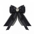 Elegante spilla a fiocco in pizzo nero con gemma di cristallo e perle - Stile Fiocco Pizzo Strass Gemma Quadrata (3#)