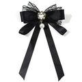 Spilla a fiocco in pizzo nero con fiore di camelia e ciondolo con perla bianca chic - 2#
