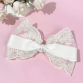 Élégante pince à cheveux nœud géant en dentelle blanche avec broderies florales délicates - Blanc Cassé