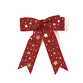 Details einer roten Samt-Weihnachtsschleife mit goldenen Glitzer-Sternmustern - Langer Stil / Rot Lang Hängend