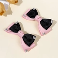 Pinzas para el pelo con lazos de satén rosa y negro con brillantes de estrellas - Rosa