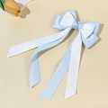 Detail of blue and white satin ribbon bow hair clip with long streamers on beige background - Blue and White Large Bow with Long Streamers (5#)