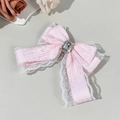 Detail von rosa Lolita-Haarspange mit weißer Spitze und einem großen Kristallzentrum - Doppelschichtiges Spitzenmodell (3#)