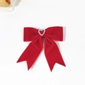 Elegante pinza para el pelo con lazo de terciopelo rojo y corazón de diamantes - Rojo