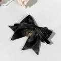Detail der gotischen schwarzen Glitzerschleife mit Goldrand und hohlem Herz-Kreuz-Anhänger - Glitzer Herz Design (2#)