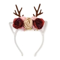 Cerchietto natalizio con corna di renna e fiori colorati su sfondo bianco puro - Stile Corno di Rosa Rossa Bianca Festivo (HFL120-7)