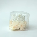 Lace crown headband for babies with pink chiffon flowers in a clear display box - Beige
