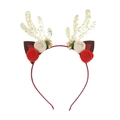 Cerchietto natalizio con corna di renna, fiori in tessuto rossi e bianchi e bacche dorate - Stile Corno Floreale Bianco Rosso con Glitter Dorati (CC04)