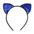Detailed view of shimmering blue sequins on cartoon cat ears headband for kids - Sapphire Blue