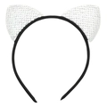 Dettaglio del cerchietto con orecchie di gatto decorato con paillettes bianche lucide - Bianco
