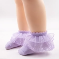 Weiche lavendellila Baby-Baumwollsocken mit doppellagiger Spitze für Kleinkinder - Helllila