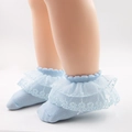 Light blue infant lace socks with embroidered ruffles made of soft combed cotton - Light Blue
