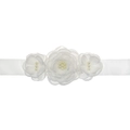 Ceinture florale blanche élégante avec fleurs en mousseline 3D et perles sur ruban satin - Blanc