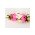 Bandeau floral pour bébé avec fleurs blanches et roses sur un ruban de nylon crème - Rose Clair