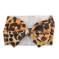 Macro shot of wide leopard print baby headband with a large textured bow knot - Classic Leopard Print (KK14-20#)