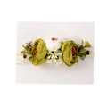 Bandeau pastoral pour bébé avec pivoine vert olive et rose blanche sur ruban crème - Vert Herbe