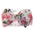 Detailed close-up of floral print baby headband featuring a soft oversized fabric bow - White Pink Purple Floral (KK14-35#)