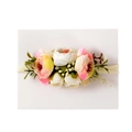 Baby Haarband im Landhausstil mit rosa, weißen und gelben Blumen auf weichem Nylon - Weiß Rosa