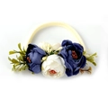 Baby-Stirnband mit dunkelblauen und weißen Seidenblumen auf weichem Nylonband - Marineblau
