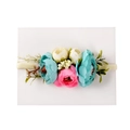 Baby Haarband im Landhausstil mit blauen Pfingstrosen und Rosen auf gelbem Band - Minze