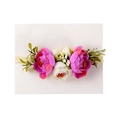 Florales Nylon Stirnband mit rosa Pfingstrosen und grünen Beeren für Babys und Kleinkinder - Dunkellila