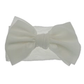 Detailed macro view of white nylon baby headband featuring a soft double-layered bow - White