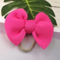 Detail of rose pink large bow headband with textured elastic knit fabric for infants - Rose Red