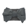 Detailed view of dark grey nylon baby headband with soft texture and large bow detail - Light Gray