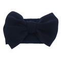 Detail of navy blue nylon baby headband featuring a large elastic knitted bow design - Navy Blue