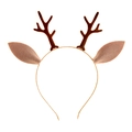 Diadema de cuernos de reno navideños con flocado marrón y orejas de fieltro fondo blanco - Estilo de Asta de Orejas Marrones Clásico (HFL59)