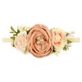 Fascia elastica in nylon con fiori di stoffa panna e dettagli in perle e strass - Beige (HFL56-7)