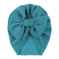 Detail shot of peacock blue waffle knit texture on a baby turban hat with oversized bow - One Size / Peacock Blue